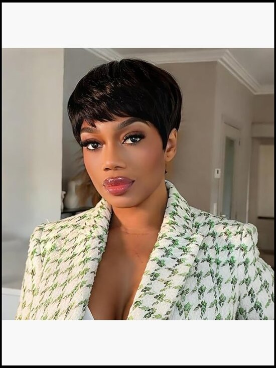 Short Pixie Wig Human Hair Glueless Wear and Go Full Machine Made 180 Density